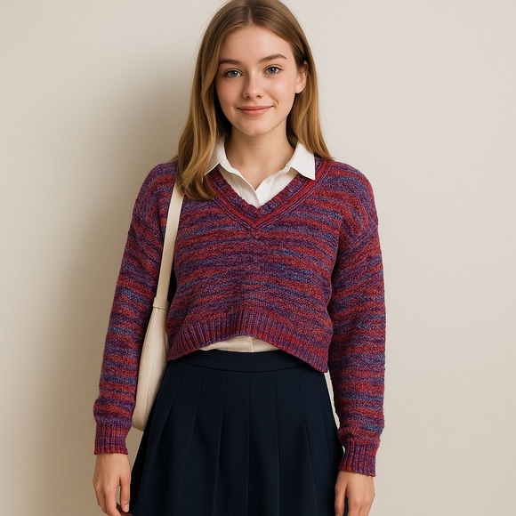 Say What Womens jr chenille knit Sweater  Cropped top stripe long sleeve small - Picture 1 of 10